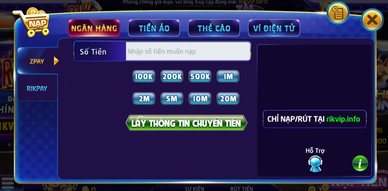 Hướng dẫn nạp tiền qua tài khoản ngân hàng an toàn bảo mật.