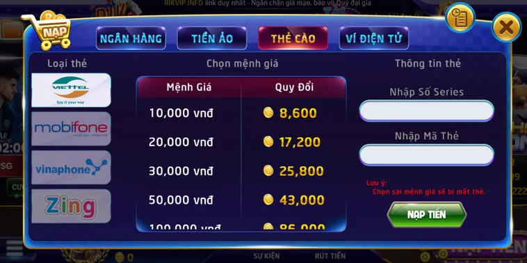 Hướng dẫn nạp tiền bằng thẻ cào tiện lợi  - hỗ trợ mọi nhà mạng.